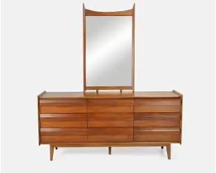 Lane First Edition Walnut 9-Drawer MCM Lowboy Dresser Vanity
