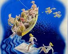 Original 1947 German "Bad Wiessee Yacht Club" Gouache on Paper Framed Painting
