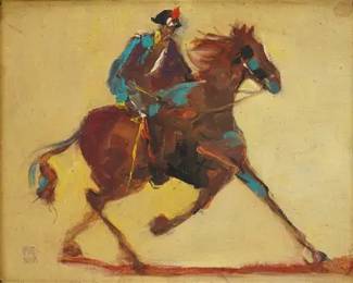 Italian Artist Signed SOLDIER ON HORSEBACK Acrylic Painting on Board

