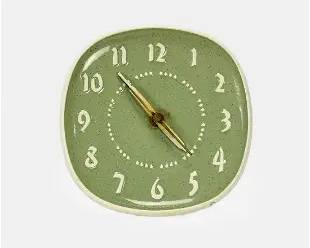 Meadow Green Harker Ceramic Clock Designed By Russel Wright for General Electric MCM

