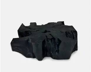Solid Block Live Edge Organic Modern Burnt Root Black Coffee Table
