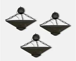 Three Large Round Arts and Crafts Spanish Revival Wrought Iron Ceiling Light Fixtures
