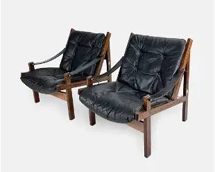 Pair Torbjorn Afdal Norwegian Modern "Hunter" Lounge Chairs
