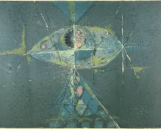 Artist Signed Japanese 1968 Abstract All Seeing Eye

