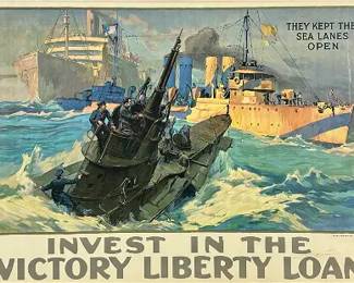 Original WWI 1918 "Invest in the Victory Liberty Loan" Framed Advertising Poster
