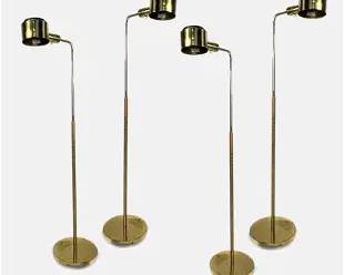 Four Casella Mid Century Modern Adjustable Brass Floor Lamps
