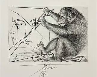 Pierre Yves Tremois The Monkey Artist 1970 Etching
