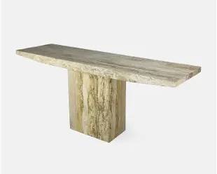 Italian Modern Travertine Marble Pedestal Console Table
