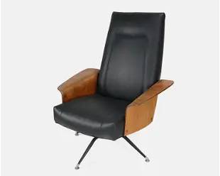 Murphy Miller for PlyCraft Mid-Century Leather and Walnut Lounge Chair
