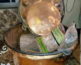 Huge copper apple butter kettle/fireplace wood holder
