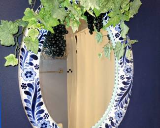 Blue and white porcelain/ceramic wall mirror