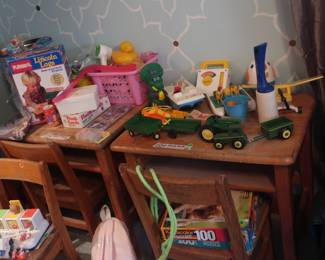 Several children's desks & chairs.  Vintage Toys