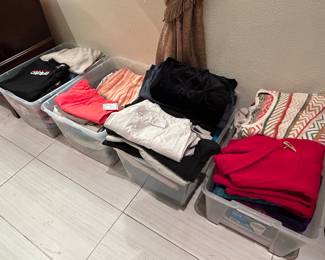 Thousands of blouses, pants, shorts, dresses, jackets, belts, purses and more. Many are new with tags.