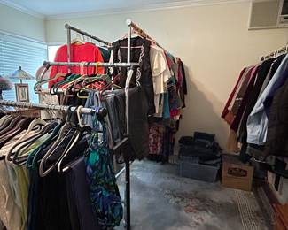 Rooms full of high end clothing.