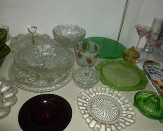 depression glass, etc