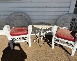 Wicker Chairs, Iron Table