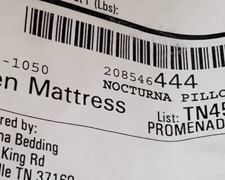 Label on queen mattress 