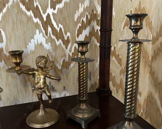 Vintage Brass Cherub and Barley Twist 