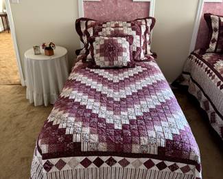 Twin Size Bed Frame, Mattress, Bed Springs, Quilt, Pillows