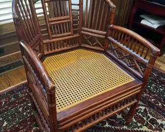Vintage Asian Chinoiseries Cinnabar Cane Arm Chair