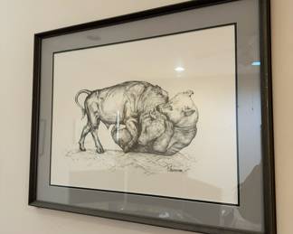 Beautifully Framed Print of a Wrestling Bull Over a Bear 