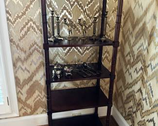 Wooden Shelving Unit with Goldtone Finials