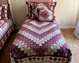 Twin Size Bed Frame, Mattress, Bed Springs, Quilt, Pillows
