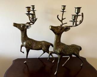 Large Brass Stag Candelabra Candlestick Holder