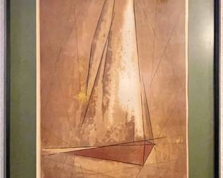 Mid Century Sailboat framed art. Signed and numbered. 