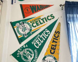 Vintage 1980s Basketball Pennants 
Boston CELTICS • Dallas MAVERICKS
Seminole High-school WARHAWKS  