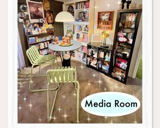 The Media Room boasts an homage to favorite pastime movies their actors and collections.
John Wayne Clint Eastwood Kenny Rogers The Fonz Elvis Gone with the Wind Mash Ozzie & Harriett Love Story wizard of Oz Beaches Annie Friends Mary Poppins Anne of Green Gables Little Women Barbara Streisand Marie Osmond... to name a few.