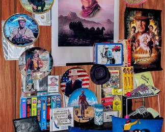 Wild West Collectibles: John Wayne & Indiana Jones
Posters Movies Collector Plates Books Vintage Toy Cap G*ns + Sheriffs Straw Hat
and decor
Location: MEDIA ROOM