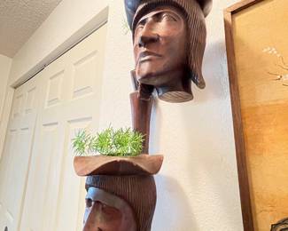 Detail pic, Vintage Hand-carved Mahogany Totems
