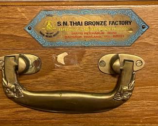 Detail pic, decorative handle on chest Vintage VU Thai Bronzeware