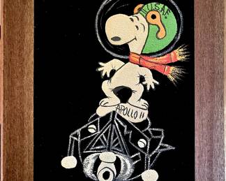 Vintage Snoopy paint on velvet art 