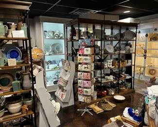 Lots of pottery, china, entertaining pieces, gifts, decor and fixtures available for purchase.