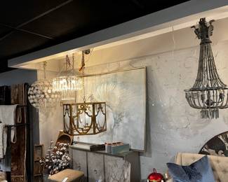 Light fixtures, art and furniture discounted.