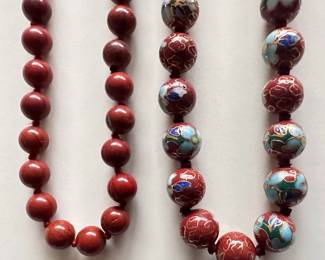 Vintage Chinese Cloisonne Red Enamel Large Necklace & Other Beaded Necklace
Lot #: 108