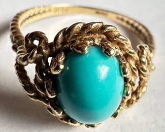 Vintage 14 Karat Gold & Turquoise Ring, Size 7.25
Lot #: 35