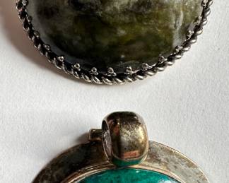 
Vintage New In Box Marble Stone In Sterling Silver Brooch Pin & Silver Pendant With Large Stone, Marked 925
Lot #: 59