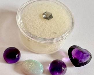 5 Precious Natural Stones: Hand Cut Sapphire, Opal & 3 Amethysts, 1 Heart Shaped
Lot #: 81