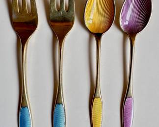 Vintage Frigast Denmark Sterling Silver Guilloshe Enamel Cocktail Fruit Forks (set Of 6)
Lot #: 30