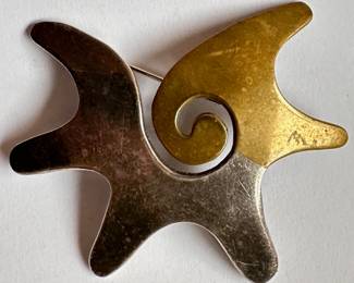 Vintage 925 Sterling Silver 2-tone Mixed Metal Mexico Laton Modernist Pin Brooch
Lot #: 65