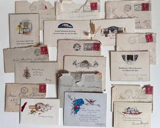 Vintage Deco 1924 & 1925 Christmas Greeting Cards In Original Postmarked Envelopes, Set Of 9
Lot #: 137