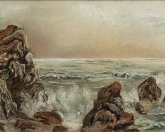 Alfred Thompson Bricher (American, 1837-1903) Watercolor And Gouache, Rocky Coast H 4" W 10"