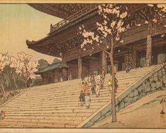 Yoshida Hiroshi (Japanese, 1876-1950) Woodblock in Colors on Paper 1935, "Romon (Chion-in Temple Gate)"