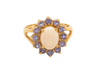 Opal And Tanzanite Ring, 14Kt Yellow Gold, Size 7