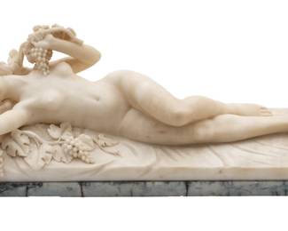 Alesandro Micheltto (Italy) Carved Carrara Marble Sculpture, Ca. 1880, "Reclining Nude", H 7" W 6" L 19"