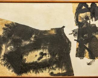 Chuang Che (AMERICAN/CHINESE, B. 1934) Oil And Collage on Canvas, 1966, "Landscape IV", H 21.75" W 35"