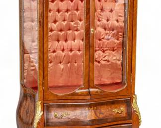 Louis XVI Style Marquetry Curio Cabinet, H 75.5" W 40" Depth 17.5"